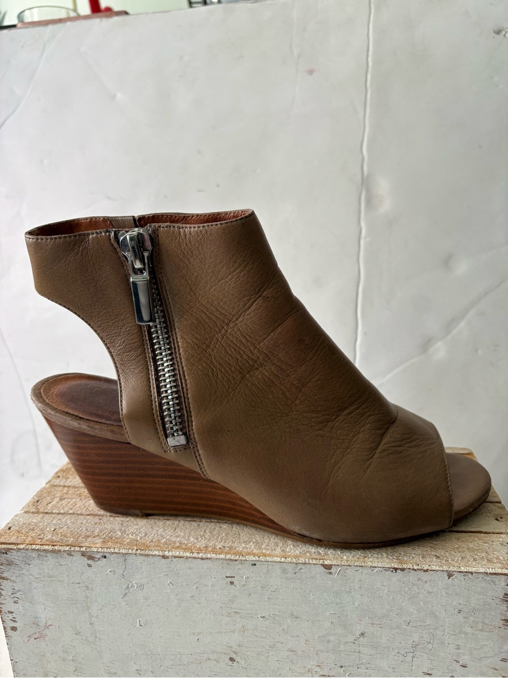 Kenneth Cole Brown Leather Peep-Toe Ankle Boots - Picture 6 of 12